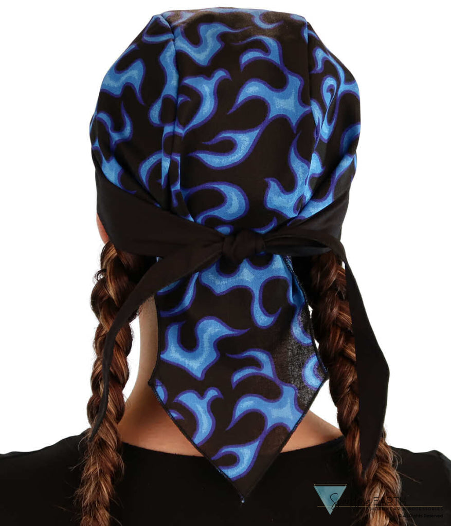 Breathable Cotton Skull Caps - Blue Liquid Flames on Black - Classic Skull Caps - Sparkling EARTH