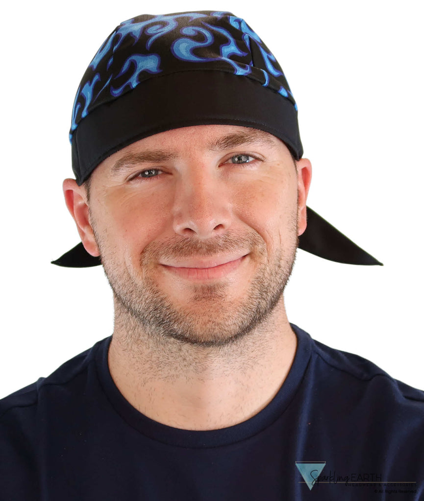 Breathable Cotton Skull Caps - Blue Liquid Flames on Black - Classic Skull Caps - Sparkling EARTH