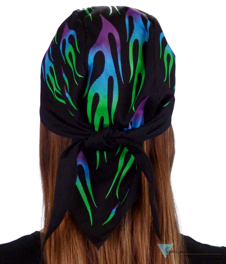Breathable Cotton Skull Caps - Green and Blue Flames - Classic Skull Caps - Sparkling EARTH
