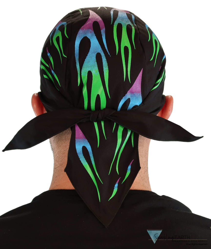 Breathable Cotton Skull Caps - Green and Blue Flames - Classic Skull Caps - Sparkling EARTH