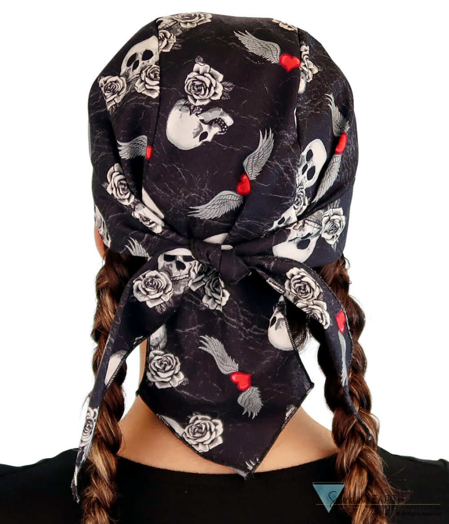 Breathable Cotton Skull Caps Hearts Skulls & Roses on Black Classic Skull Caps