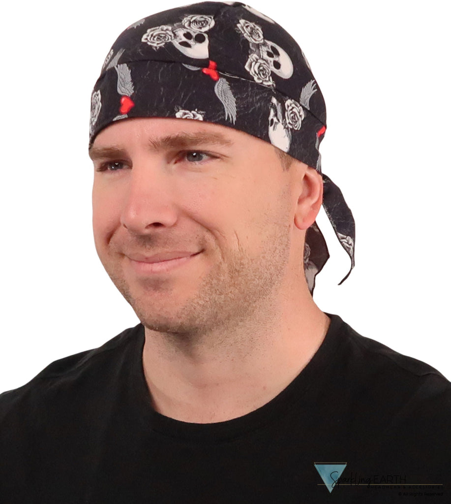 Breathable Cotton Skull Caps Hearts Skulls & Roses on Black Classic Skull Caps