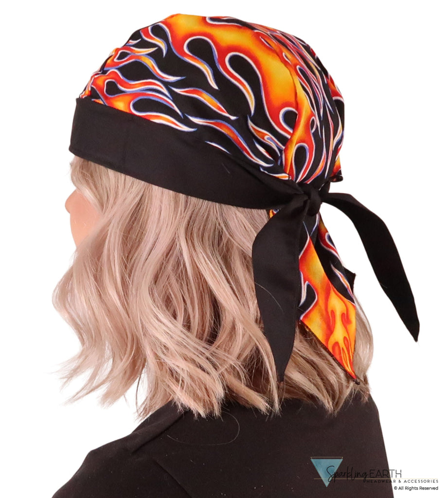 Breathable Cotton Skull Caps - Hot Rod Flames with Black Band Classic Skull Caps