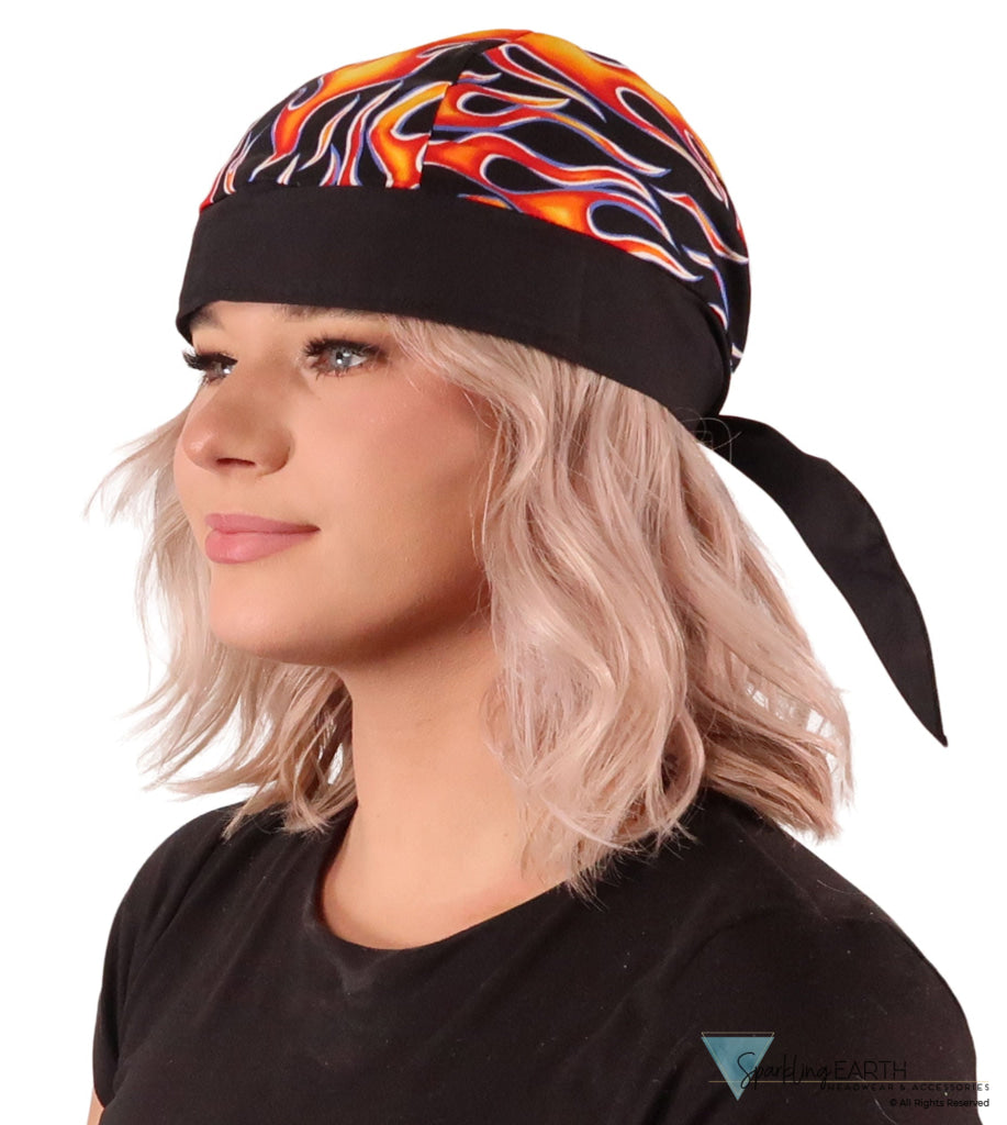 Breathable Cotton Skull Caps - Hot Rod Flames with Black Band Classic Skull Caps