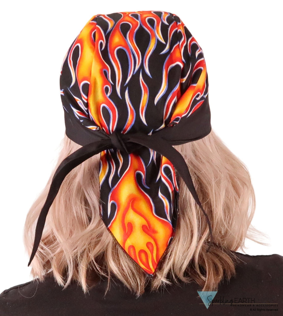 Breathable Cotton Skull Caps - Hot Rod Flames with Black Band Classic Skull Caps