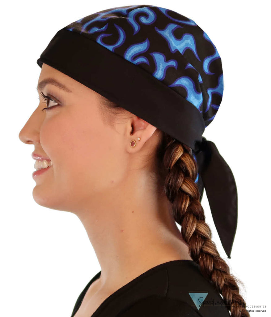 Breathable Cotton Skull Caps: Perfect for Any Activity - Blue Liquid Flames on Black Classic Skull Caps