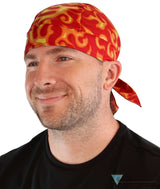Breathable Cotton Skull Caps Liquid Orange Flames on Red Classic Skull Caps