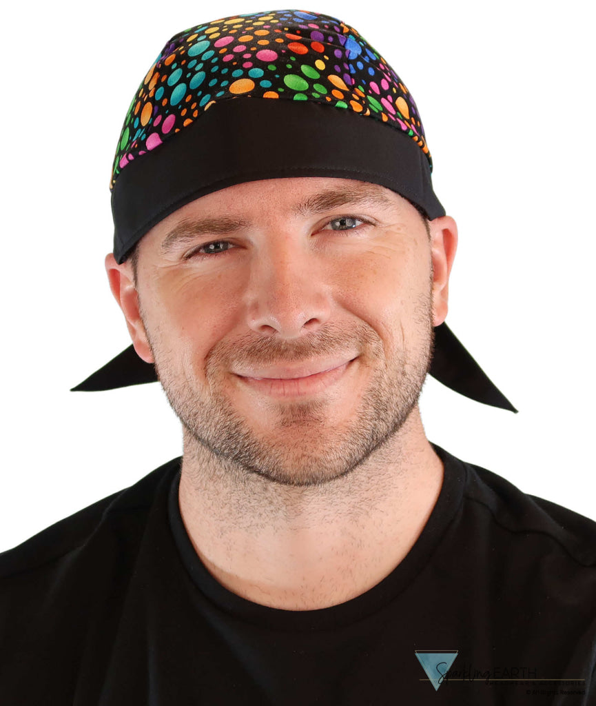 Breathable Cotton Skull Caps: Perfect for Any Activity - Multi Colored Dots on Black Classic Skull Caps