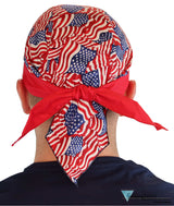 Breathable Cotton Skull Caps: Perfect for Any Activity - Small Tossed US Flags with Red Band Classic Skull Caps