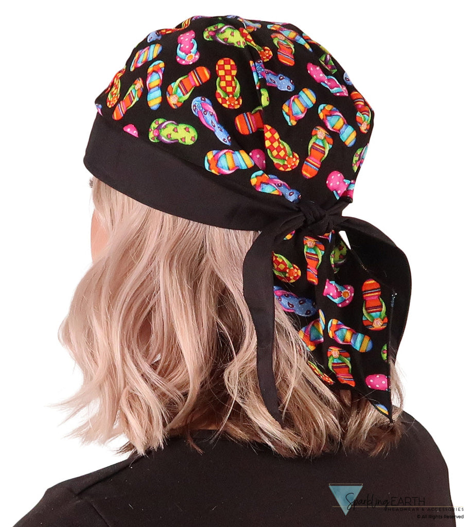 Breathable Cotton Skull Caps: Perfect for Any Activity - Tossed Flip Flops on Black Classic Skull Caps