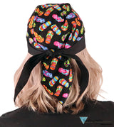 Breathable Cotton Skull Caps: Perfect for Any Activity - Tossed Flip Flops on Black Classic Skull Caps