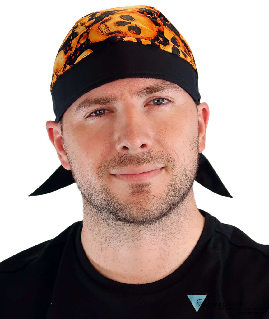 Breathable Cotton Skull Caps: Perfect for Any Activity - Tossed Orange Skulls with Black Band Classic Skull Caps