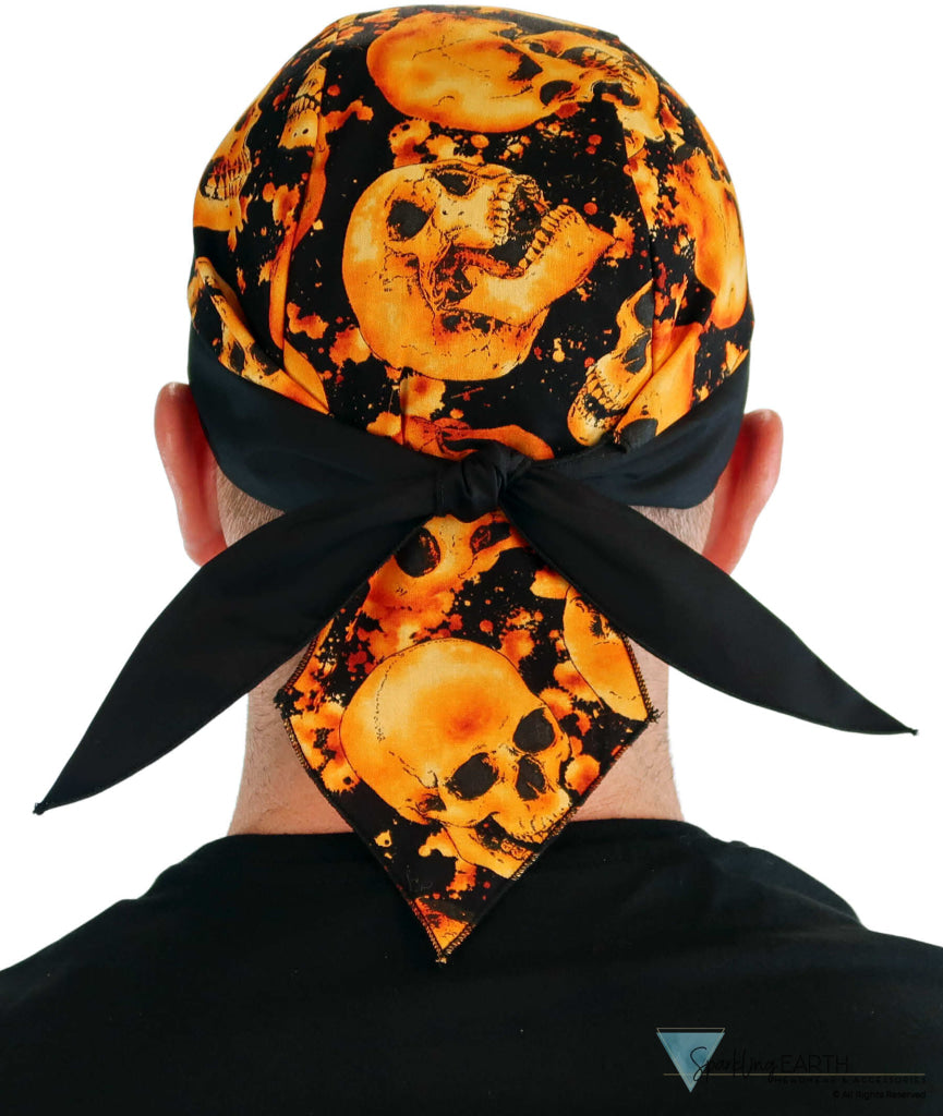 Breathable Cotton Skull Caps: Perfect for Any Activity - Tossed Orange Skulls with Black Band Classic Skull Caps