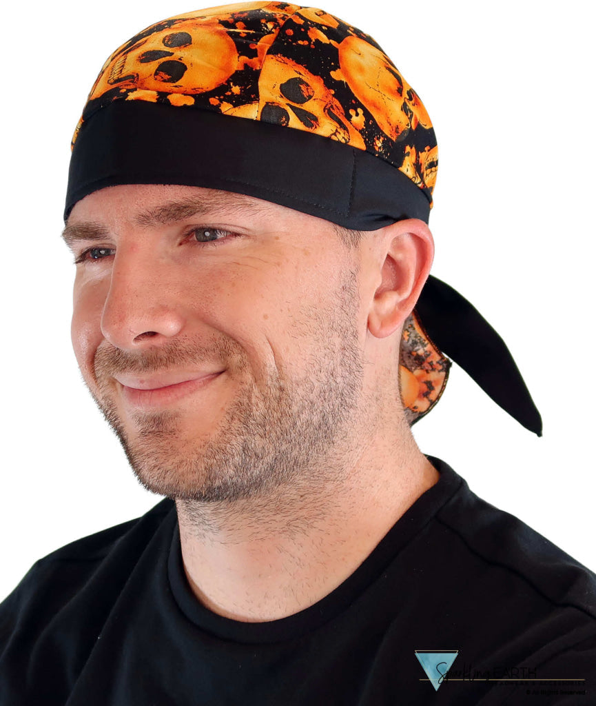 Breathable Cotton Skull Caps: Perfect for Any Activity - Tossed Orange Skulls with Black Band Classic Skull Caps