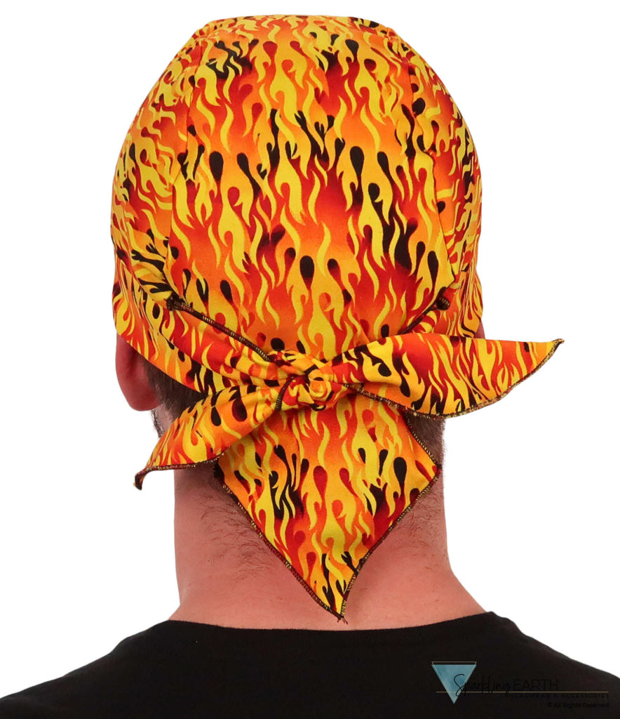 Breathable Cotton Skull Caps Raw Flames Yellow Black & Orange Classic Skull Caps