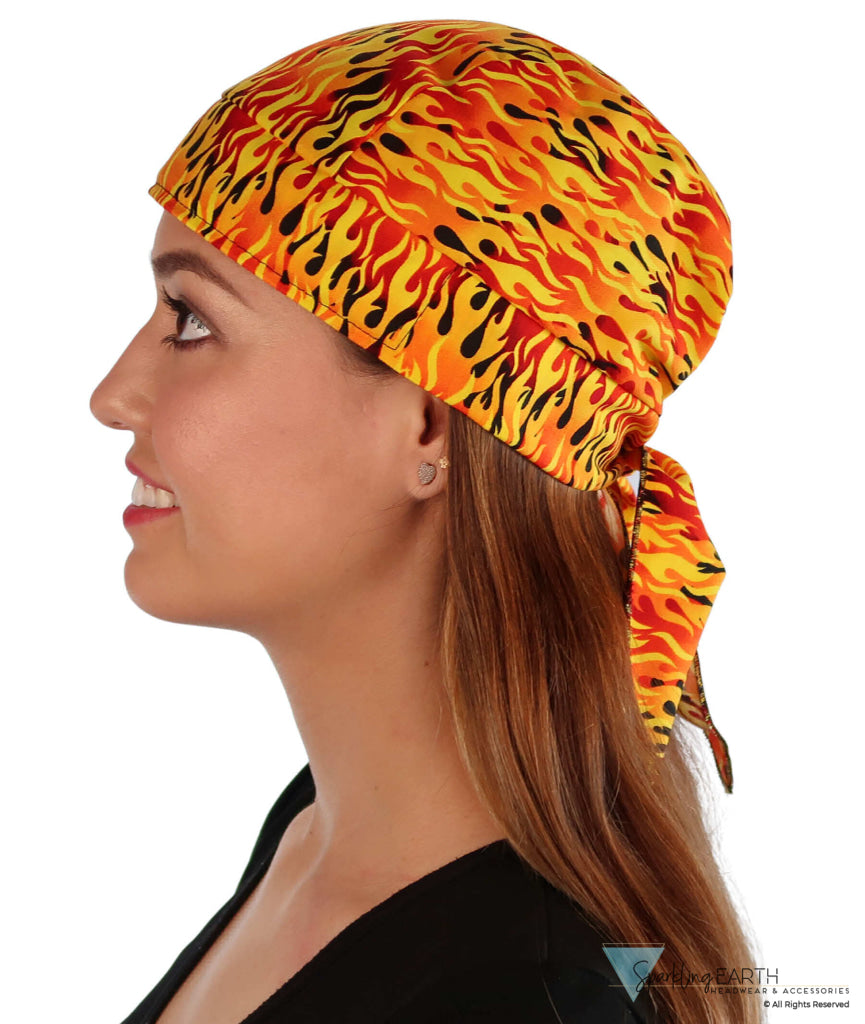 Breathable Cotton Skull Caps Raw Flames Yellow Black & Orange Classic Skull Caps