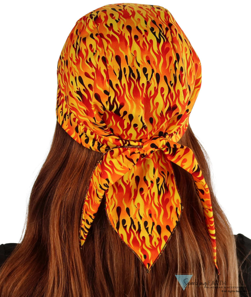 Breathable Cotton Skull Caps Raw Flames Yellow Black & Orange Classic Skull Caps