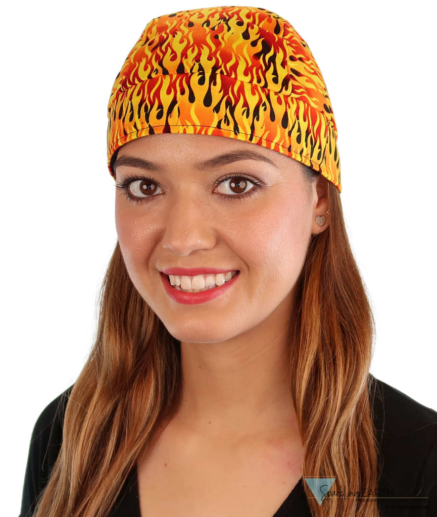Breathable Cotton Skull Caps Raw Flames Yellow Black & Orange Classic Skull Caps