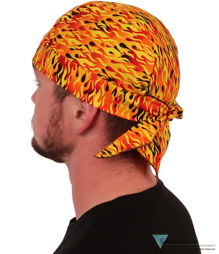 Breathable Cotton Skull Caps Raw Flames Yellow Black & Orange Classic Skull Caps