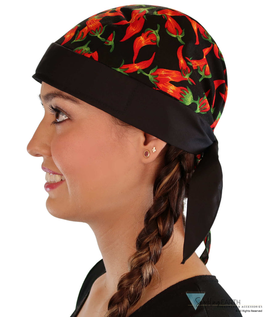 Breathable Cotton Skull Caps - Red Chili Peppers with Black Band - Classic Skull Caps - Sparkling EARTH