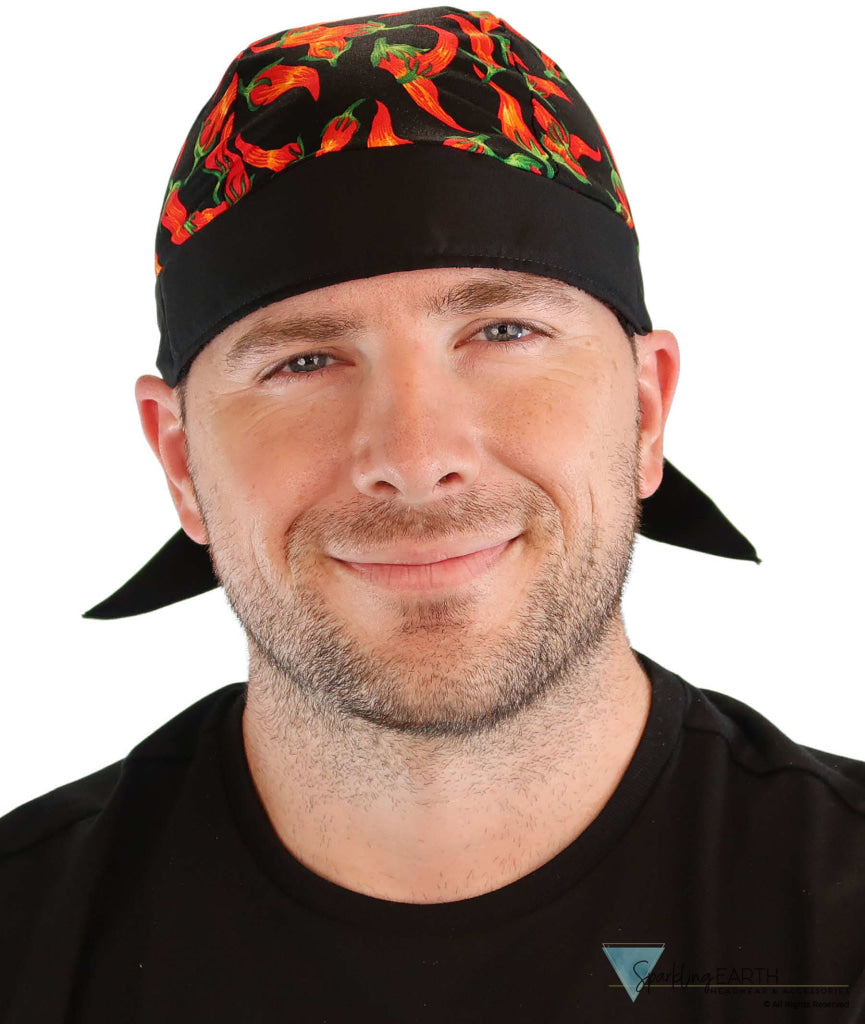 Breathable Cotton Skull Caps - Red Chili Peppers with Black Band - Classic Skull Caps - Sparkling EARTH