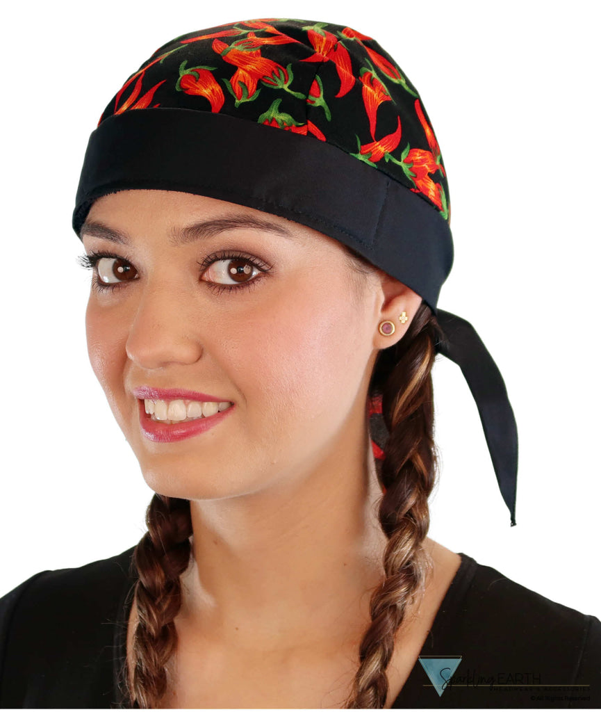 Breathable Cotton Skull Caps - Red Chili Peppers with Black Band - Classic Skull Caps - Sparkling EARTH