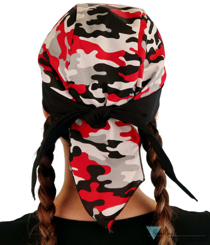 Breathable Cotton Skull Caps Red Grey Black & White Camouflage with Black Ties Classic Skull Caps