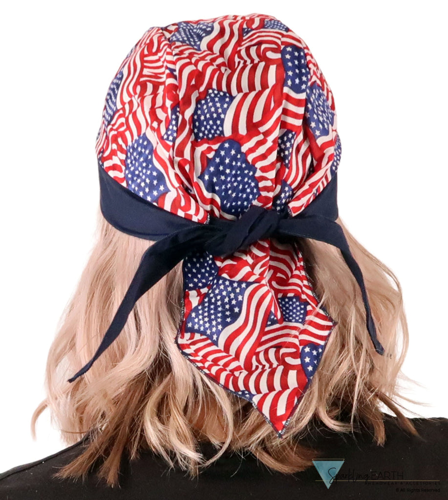 Breathable Cotton Skull Caps - Small Tossed US Flag #2 Classic Skull Caps