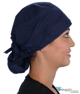 Big Hair Ponytail Surgical Scrub Cap - Perfect Scrub Cap for Long Hair - Solid Navy Big Hair Surgical Scrub Caps