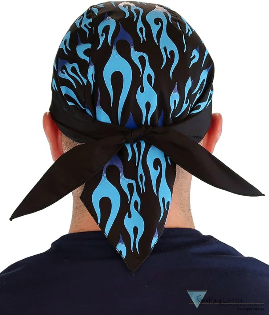 BUNDLE Classic Skull Cap - Royal Blue Flames on Black and Solid Black Classic Skull Caps - Made in USA! Classic Skull
