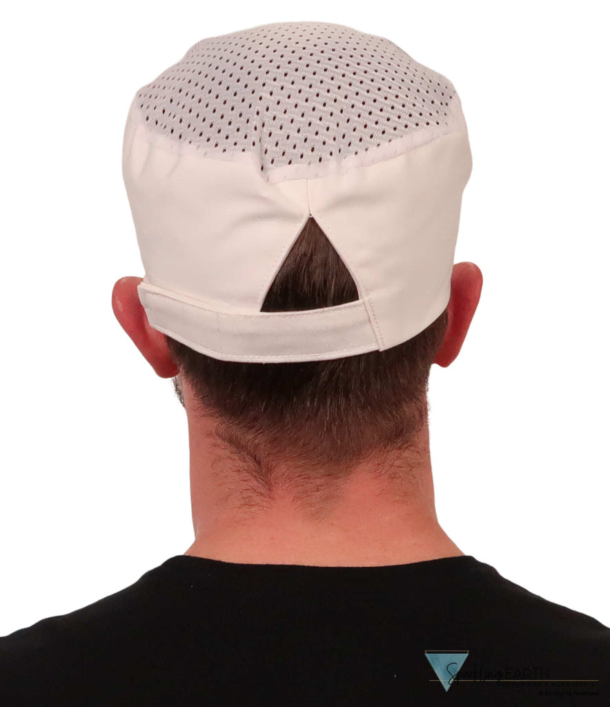 Chef's Beanie Hook & Loop - White Airflow Mesh with sweatband - Chef's Caps - Sparkling EARTH