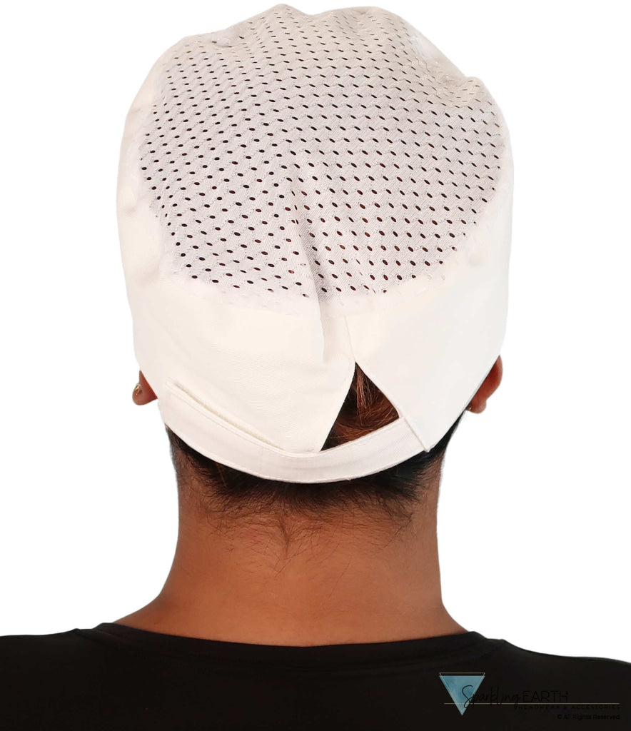 Chef's Beanie Hook & Loop - White Airflow Mesh with sweatband - Chef's Caps - Sparkling EARTH