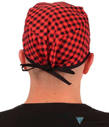 Classic Cotton Surgical Scrub Cap - American-Made with Sweatband - Buffalo Check with Black Ties Surgical Scrub Caps