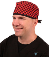Surgical Scrub Cap - Buffalo Check with Black Ties - Surgical Scrub Caps - Sparkling EARTH
