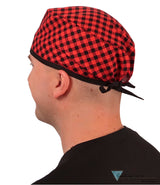 Classic Cotton Surgical Scrub Cap - American-Made with Sweatband - Buffalo Check with Black Ties Surgical Scrub Caps