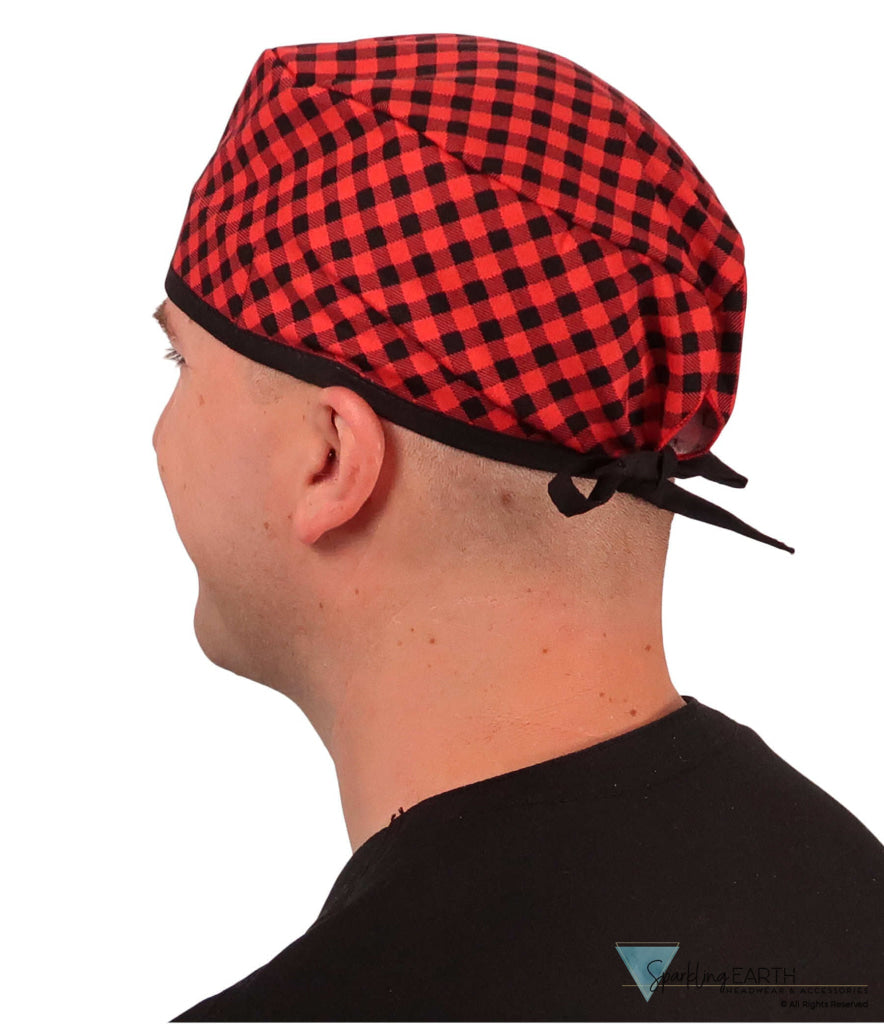 Surgical Scrub Cap - Buffalo Check with Black Ties - Surgical Scrub Caps - Sparkling EARTH