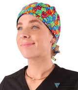 Classic Cotton Surgical Scrub Cap American-Made with Sweatband - Colorful Cats Meow Surgical Scrub Caps