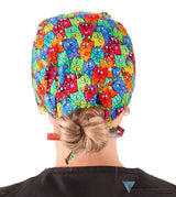 Classic Cotton Surgical Scrub Cap - American-Made with Sweatband - Colorful Cats Meow Surgical Scrub Caps