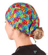 Classic Cotton Surgical Scrub Cap - American-Made with Sweatband - Colorful Cats Meow Surgical Scrub Caps
