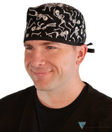 Classic Cotton Surgical Scrub Cap - American-Made with Sweatband - Dancing Skeletons with Black Ties (Glow In The Dark)