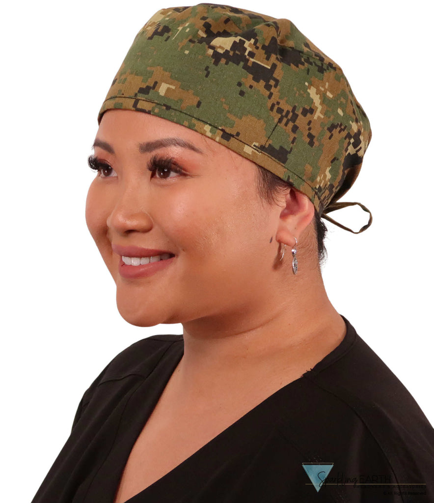 Surgical Cap - Digital Green Camo - Surgical Scrub Caps - Sparkling EARTH