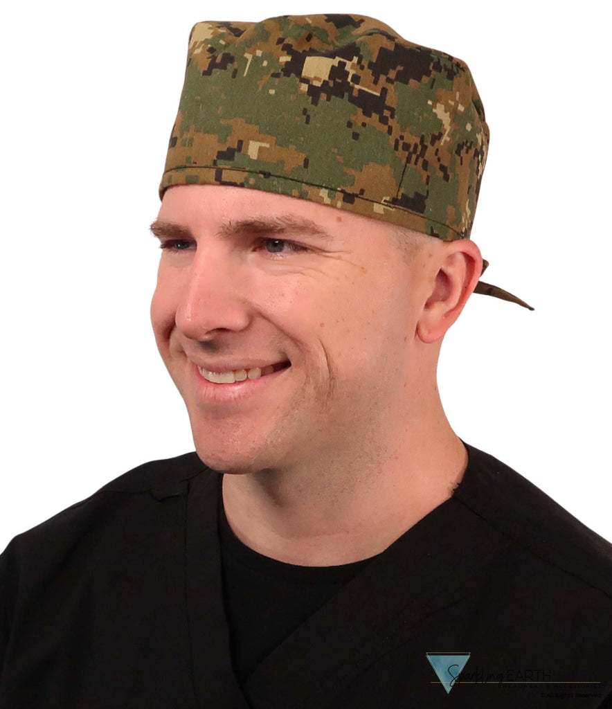 Surgical Cap - Digital Green Camo - Surgical Scrub Caps - Sparkling EARTH
