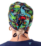 Classic Cotton Surgical Scrub Cap - American-Made with Sweatband - Dynamic Dinosaurs with Navy Ties Surgical Scrub Caps