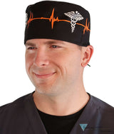 Classic Cotton Surgical Scrub Cap - American-Made with Sweatband - EKG Signal & Medical Sign Surgical Scrub Caps