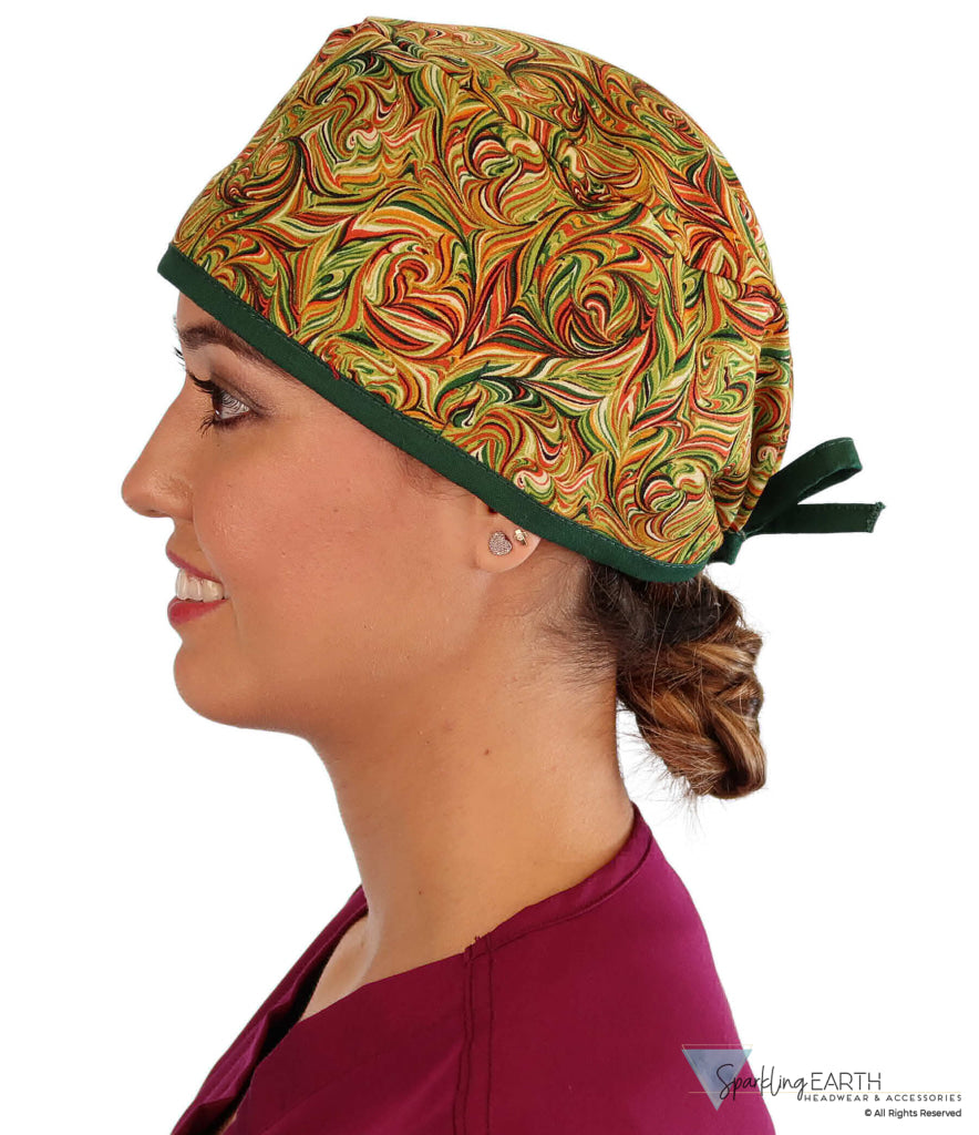 Classic Cotton Surgical Scrub Cap - American-Made with Sweatband - Fall Harvest Swirls SALE-Fall-2025