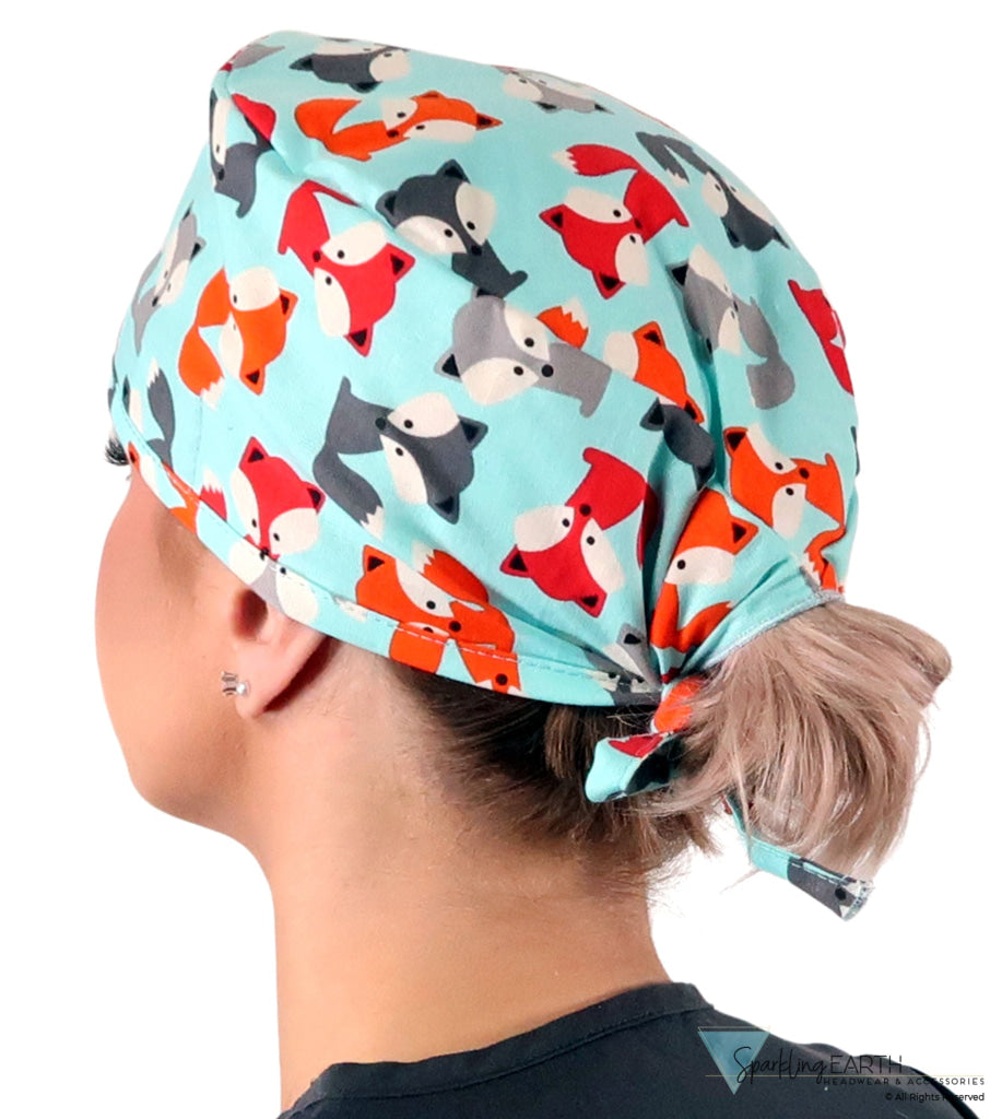 Classic Cotton Surgical Scrub Cap American-Made with Sweatband - Friendly Foxes Surgical Scrub Caps