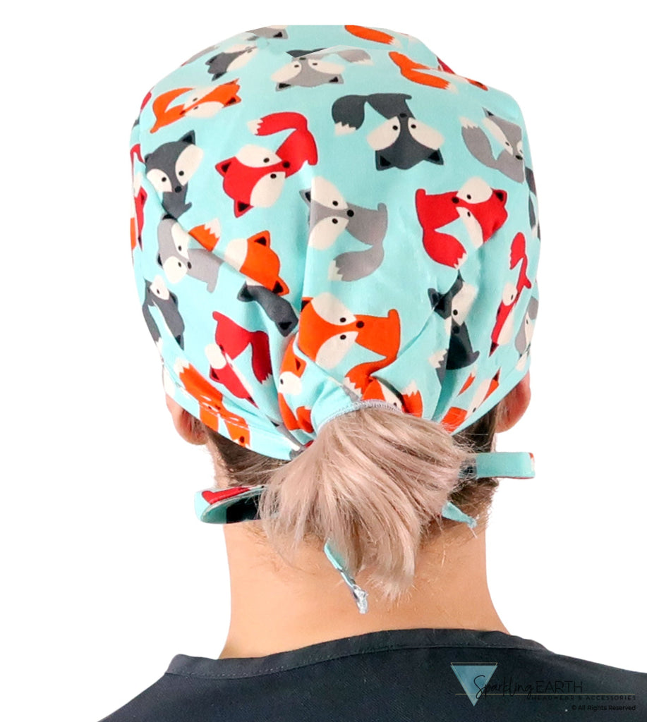 Classic Cotton Surgical Scrub Cap American-Made with Sweatband - Friendly Foxes Surgical Scrub Caps