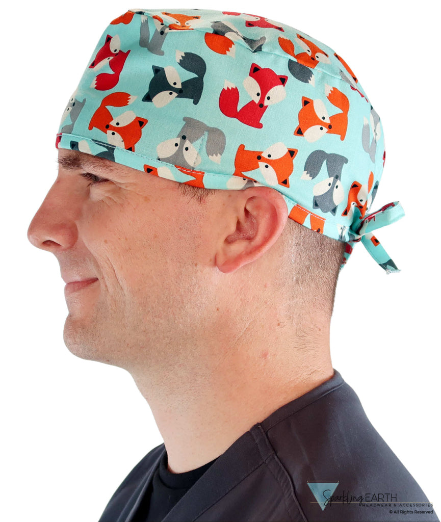 Classic Cotton Surgical Scrub Cap American Made with Sweatband Friendly Foxes Surgical Scrub Caps