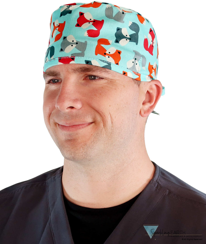 Classic Cotton Surgical Scrub Cap American Made with Sweatband Friendly Foxes Surgical Scrub Caps