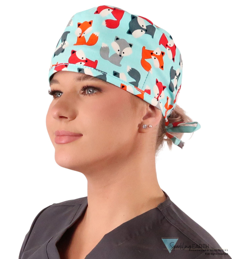 Classic Cotton Surgical Scrub Cap American-Made with Sweatband - Friendly Foxes Surgical Scrub Caps